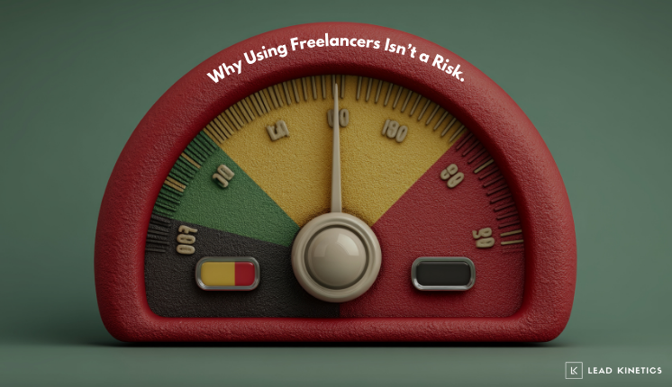 Risk gauge showing why using freelance marketing support is a smart business choice.