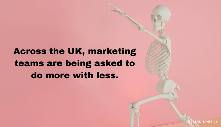 Skeleton symbolising overworked UK marketing teams needing freelance support.